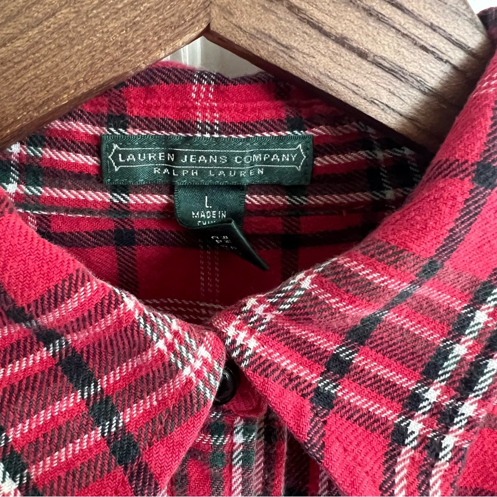 Lauren Jeans Company Ralph Lauren. Red and Black Plaid Flannel Shirt. Large. - Picture 2 of 7